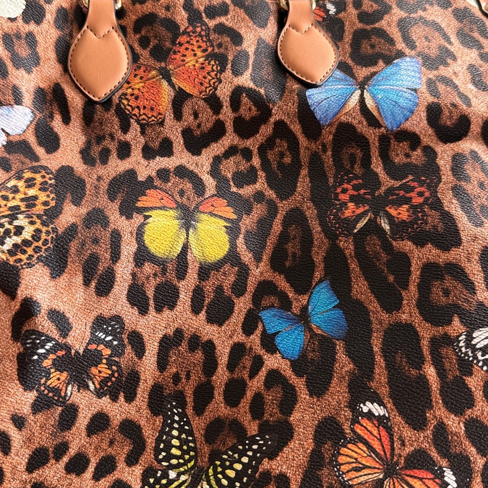 Leopard Print Tote Bag with colorful Butterfly Accents - Picture 2 of 6